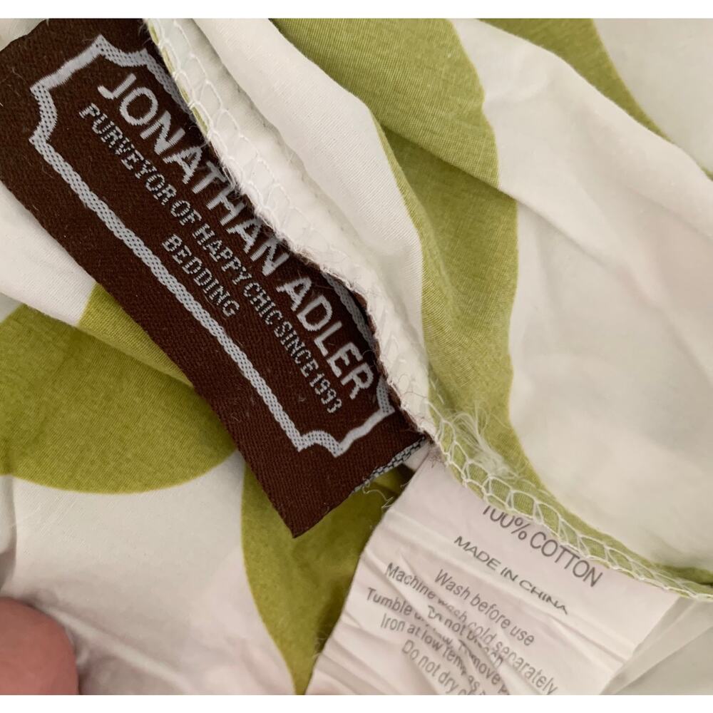 Vtg Y2K Jonathan Adler King Duvet Cover Set 2 Euro Shams Green White Geometric - Picture 5 of 11